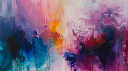 Blurred boundaries in an abstract painting, where colors merge without lines, a visual metaphor for unity and fluidity - obrazy, fototapety, plakaty