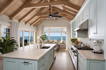 Beach Shack Kitchen: Practical Air Circulation with Ceiling Fan Solution