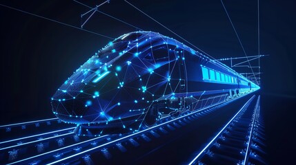 Fototapeta na wymiar 3D Moving High-Speed Train in Dark Blue - Railway Transportation Concept