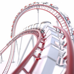 Red Rollercoaster Track At Theme Park On White Background  