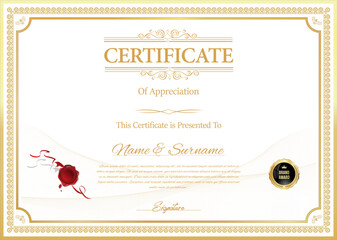 Certificate template with golden seal vector illustration   - 789946538