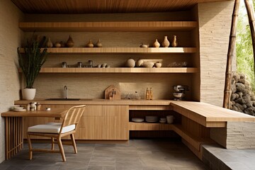 Obraz na płótnie Canvas Bamboo Beautification: Contemporary Monastery Kitchen Meditation Corner Inspiration