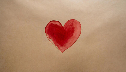 Hand-drawn heart with red watercolor on brown textured paper.