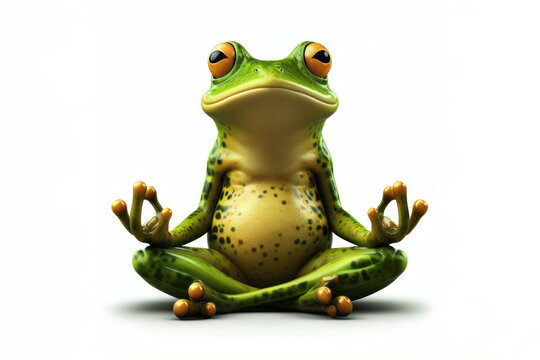 frog meditation isolated on white background