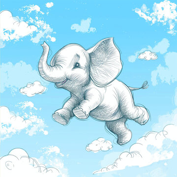 Flying Elephant Sketch In Sky