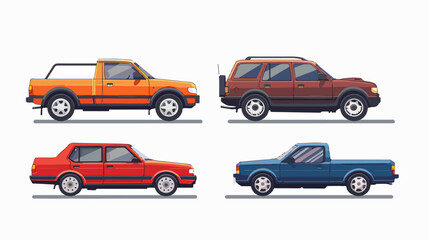 Set of modern cars. Includes hatchback sedan pickup 