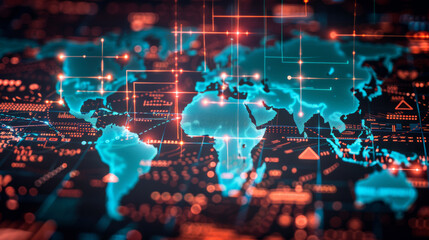 Obraz premium electronic circuit board of a world map, concept of global finance