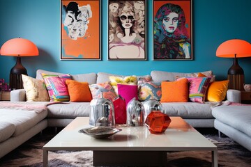 Eclectic Bazaar Living Room Inspo: Colorful Artwork, Statement Lighting & Funky Throw Pillows