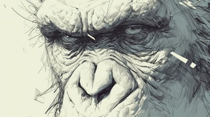 A monkey sketch is hand drawn in black and transformed into a 2d illustration