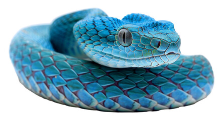 Blue viper snake coiled isolated on transparent background