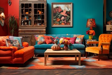 Vintage Furniture Eclectic Bazaar Living Room: Vibrant Colors & Stylish Ideas