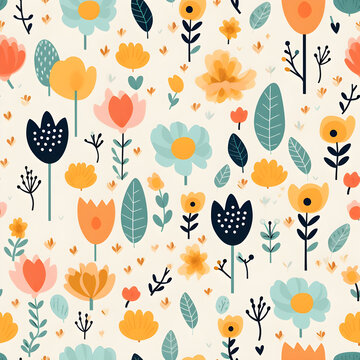 Colorful floral pattern with leaves and flowers platten Sameless Background