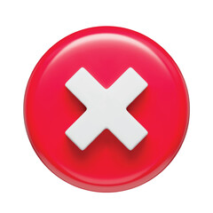 3D realistic multiplication sign icon, red round shaped button. Disapprove or wrong choice. Mathematical, arithmetic symbol for working with calculations three-dimensional render