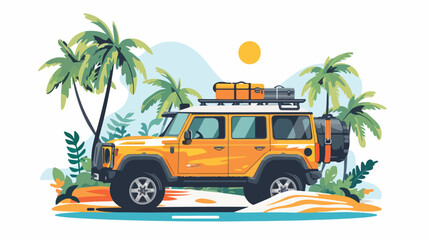 SUV car with luggage on background of abstract tropic