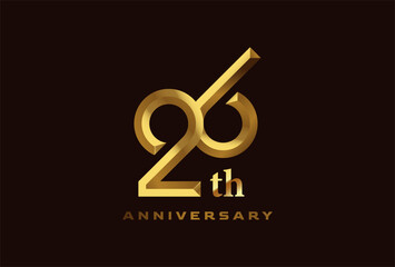Golden 26 year anniversary celebration logo, Number 26 forming infinity icon, can be used for birthday and business logo templates,  vector illustration