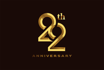 Golden 22 year anniversary celebration logo, Number 22 forming infinity icon, can be used for birthday and business logo templates,  vector illustration.eps