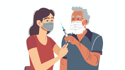 Woman in face mask getting vaccinated against Covid-1