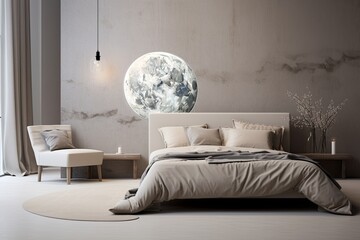 Lunar Elegance: Minimalist Bedroom Decors with Lunar-Inspired Wall Decals