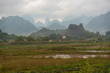 Countryside with green mountains or hills in Vietnam