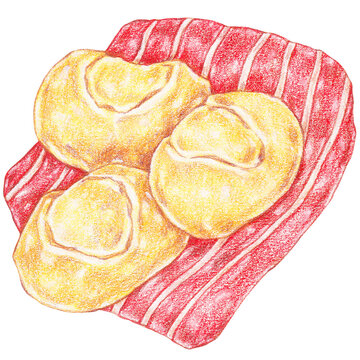 monay bread, pan de monja, filipino sweet milk bread color pencil drawing style, filipino bread, panaderia classics