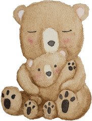 Cute Bear Mom And Son Watercolor illustration for card website, application, printing, document, poster design, etc.