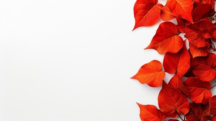   Red leaves stacked on a white surface against a pure white background - obrazy, fototapety, plakaty