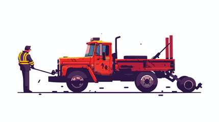 Tow truck with a driver. Vector flat style illustrati