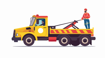 Tow truck with a driver. Vector flat style illustrati