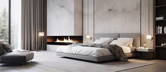 Bedroom with central fireplace