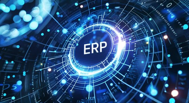 ERP System Network Concept, Ideal for Business and Technology Solutions ,Technical Background,Digital Background