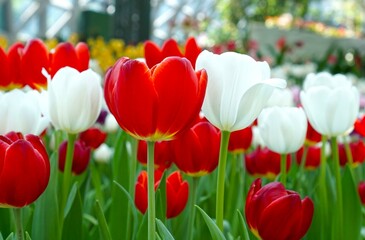 red and white tulips in the gardent