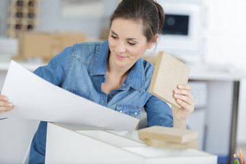 woman checking the plan at home