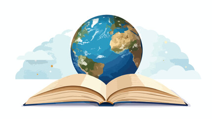 Open book over blue planet with shadow. vector illustration