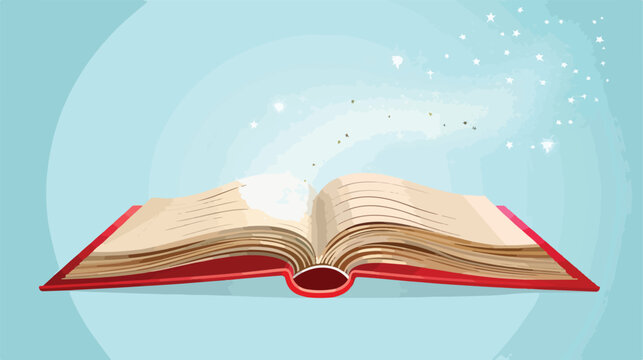 Open book with red book cover and white stars flying