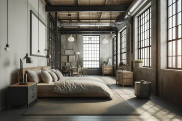 Bedroom interior in loft style