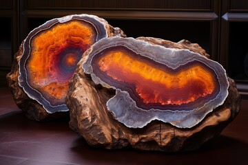 Fototapeta premium Fiery Agate Coasters and Charcoal Plush Seats: Mythical Phoenix Nest Fireplace Designs