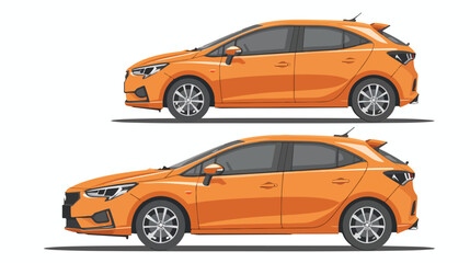 Orange hatchback car two angle set. Car with driver m - obrazy, fototapety, plakaty