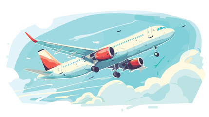 Obraz na płótnie Canvas Passenger plane flying in the sky. Vector flat style
