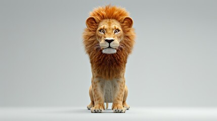   A lion stands on its hind legs, head turned to the side, eyes widely opened - obrazy, fototapety, plakaty