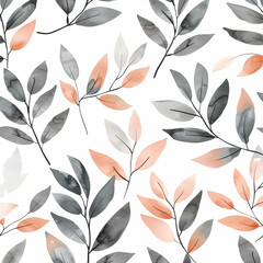 Fototapeta premium Contemporary Chic: Seamless Watercolor Leaves in Peach and Grey