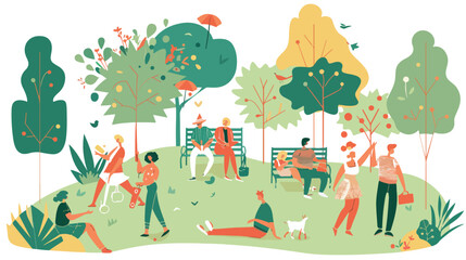 People in the park. Vector summertime flat style illustration