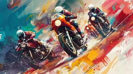 Dynamic Motorcycle Race Colorful Artistic