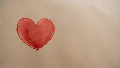 Hand-drawn heart with red watercolor on brown textured paper.
