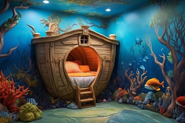 Pirate Ship Themed Children's Bedrooms: Sea Monster Toys and Coral Reef Decals - Adventure Under the Sea