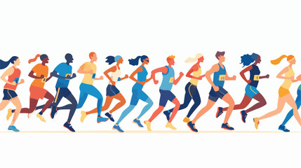 People running marathon. Vector flat style illustration