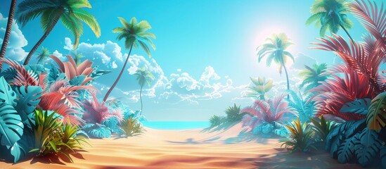 Fototapeta na wymiar Enchanting Tropical Oasis A Breathtaking Beachside Paradise with Swaying Palms and Vibrant Foliage