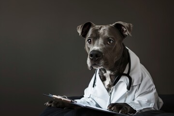 English bulldog dressed as a doctor