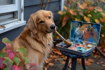 golden retriever dog sitting for painting