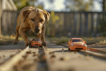 dog  chasing car toys