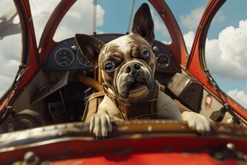 bulldog in a plane